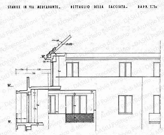 Stabile in via Mercadante, dettaglio della facciata, scala 1:20, s.d. China su lucido, cm 64,0x78,0. 