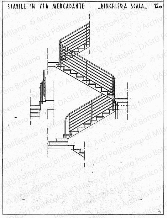 Stabile in via Mercadante, ringhiera scala, scala 1:20, s.d. China su lucido, cm 48,7x37,5.
