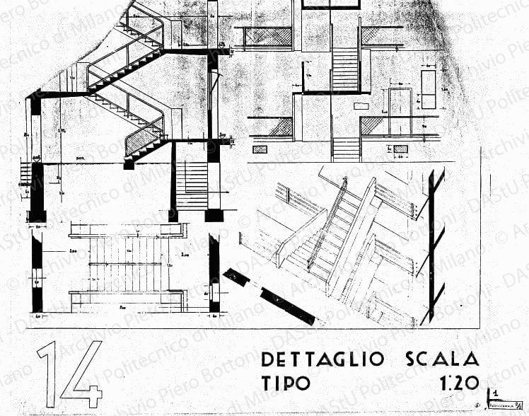 Dettaglio scala, scala 1:20, s.d. China su eliografia su carta, cm 89,8x97,2. 