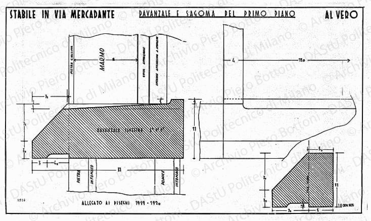 Stabile in via Mercadante, davanzale e sagoma del primo piano, scala 1:1, prot. 1910, 16 gennaio 1935. China su lucido, cm 43,4x74,4. 