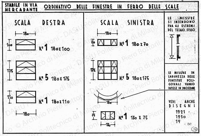 Stabile in via Mercadante, ordinativo delle finestre in ferro delle scale, scala 1:50, s.d. China su lucido, cm 25,4x37,6. 