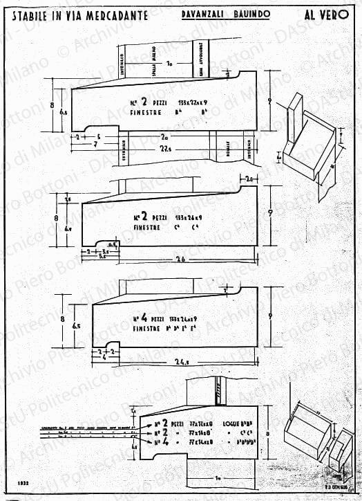 Stabile in via Mercadante, davanzali bauindo, scala 1:1, prot. 1922, 23 gennaio 1935. China su lucido, cm 74,4x53,8. 