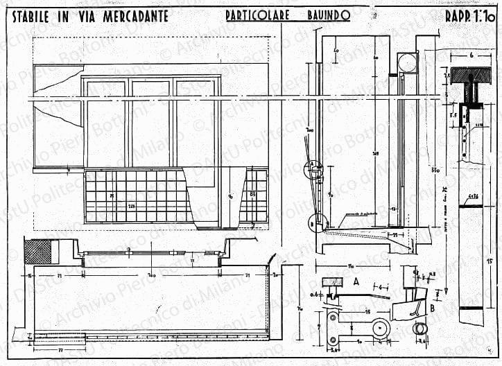 Stabile in via Mercadante, particolare bauindo, scala 1:10, s.d. China su lucido, cm 53,0x73,8. 