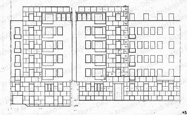 Ordinativo pietre della facciata, prospetto, scala 1:50, s.d. China e matita su lucido, cm 59,2x91,5. 