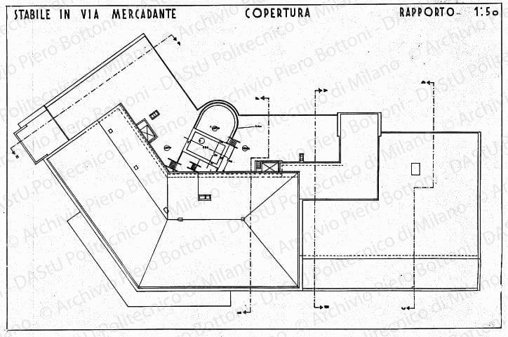 Stabile in via Mercadante, pianta copertura, scala 1:50, s.d. China su lucido, cm 50,0x73,8.