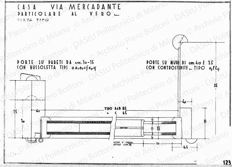Casa via Mercadante, particolare porta tipo, scala 1:1, prot. 1837, s.d. China su lucido, cm 42,7x59,8. Correzioni a matita. 