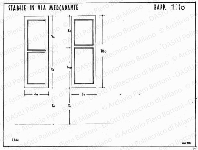 Stabile in via Mercadante, finestre, scala 1:10, prot. 1953, 23 marzo 1935. China su lucido, cm 37,0x49,8. 