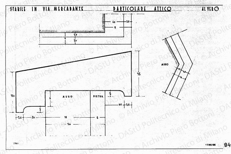 Stabile in via Mercadante, particolare attico, scala 1:1, prot. 1965, 3 maggio 1935. China su lucido, cm 48,7x73,5. 