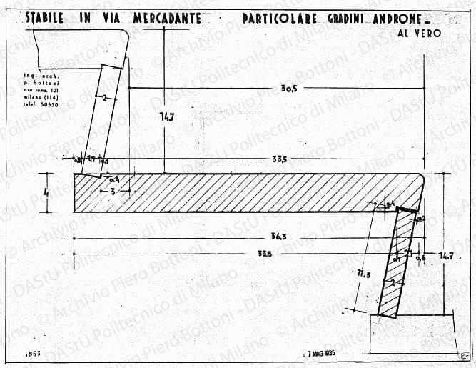 Stabile in via Mercadante, particolare gradini androne, scala 1:1, prot. 1966, 7 maggio 1935. China su lucido, cm 39,4x49,1. 