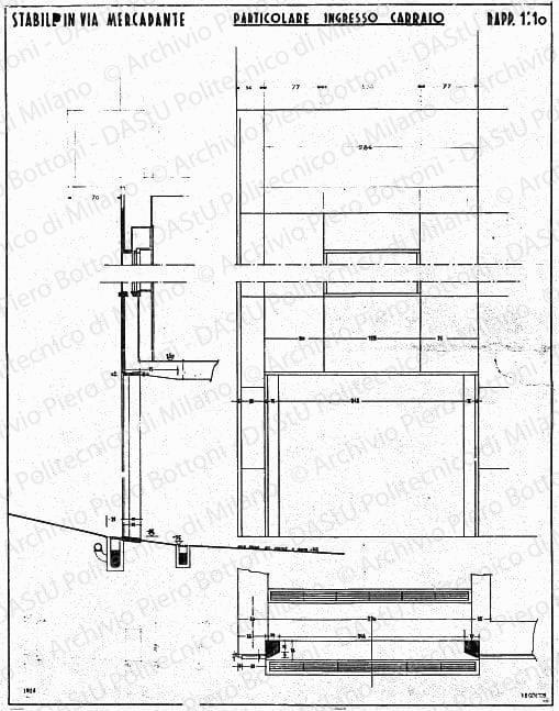 Stabile in via Mercadante, particolare ingresso carraio, scala 1:10, prot. 1916, 16 gennaio 1935. China su lucido, cm 94,0x73,2. 