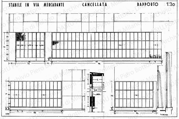 Stabile in via Mercadante, cancellata, scala 1:20, prot. 1968, 14 maggio 1935. China su lucido, cm 49,4x73,5. 