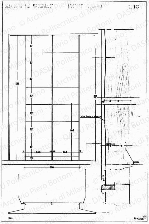 Stabile in via Mercadante, particolare portale ingresso, scala 1:1, 1:10, prot. 2018, 10 agosto 1935. China e matita su lucido, cm 42,7x59,8. 