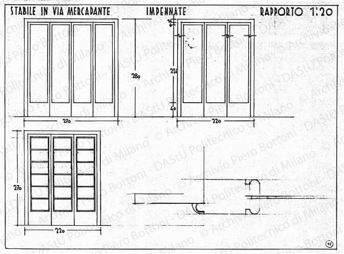 Stabile in via Mercadante, impennate, scala 1:1,1:20, s.d. China su lucido, cm 36,2x51,4. Particolare a matita. 