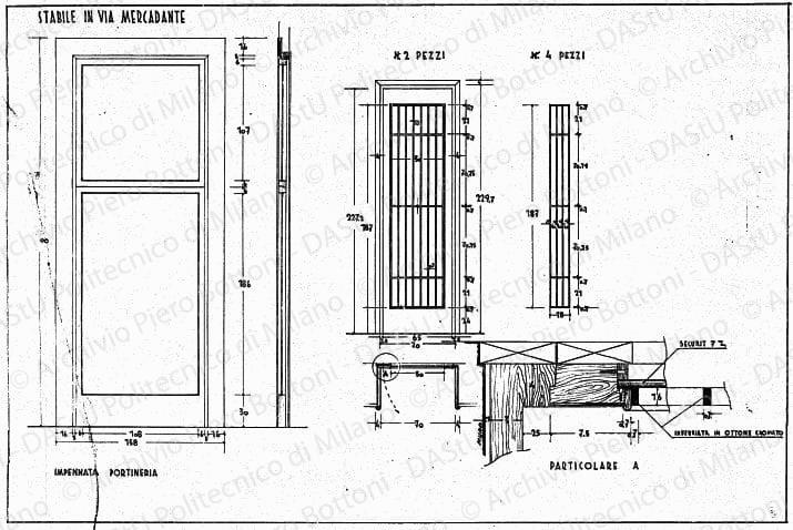 Stabile in via Mercadante, impennata portineria e inferriate, scala 1:1, 1:10, s.d. China e matita su lucido, cm 49,2x74,2. 