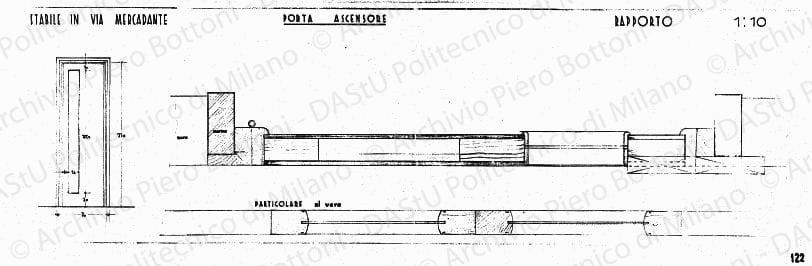 Stabile in via Mercadante, porta ascensore, scala 1:10, s.d. China e matita su lucido, cm 35,2x117,0. 