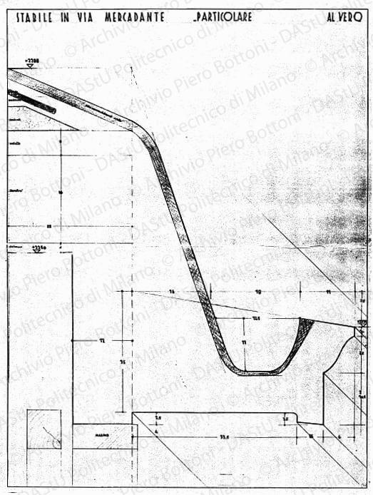 Stabile in via Mercadante, particolare di gronda, scala 1:1, s.d. Matita e china su lucido, cm 102,0x75,2. 