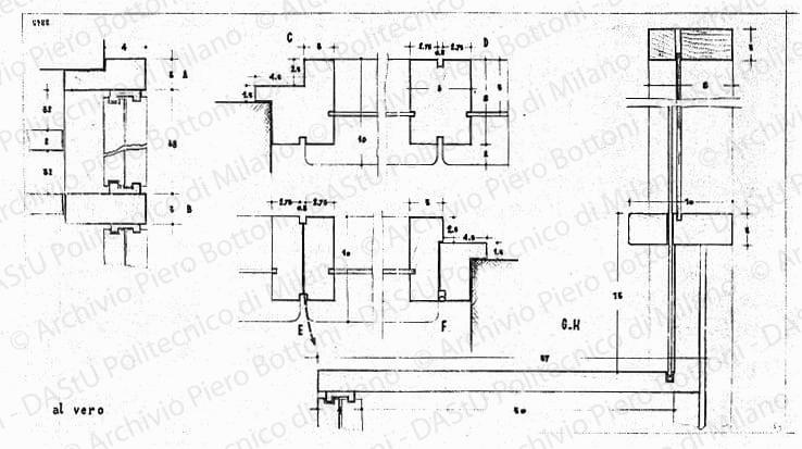 Particolari serramenti, scala 1:1, prot. 3345, s.d. Matita e china su lucido, cm 41,4x74,8.