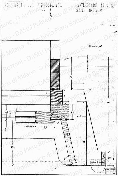 Stabile in via Mercadante, particolare delle finestre, scala 1:1, s.d. Matita su lucido, cm 73,6x48,8. 