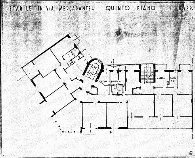 Stabile in via Mercadante, pianta quinto piano, scala 1:50, s.d. Eliografia su carta, cm 31,0x38,5. Correzione a matita. 