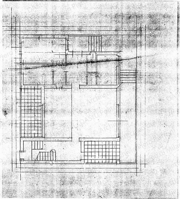 Pianta piano terra, scala 1:50, s.d. Matita su lucido, cm 46,3x51,7. 