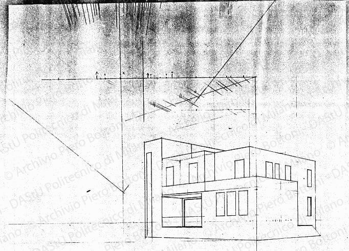 Prospettiva, s.d. Matita su lucido, cm 44,7x52,9. 
