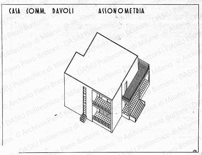 Casa comm. Davoli, assonometria, scala 1:100, s.d. China su lucido, cm 38,2x49,0. 