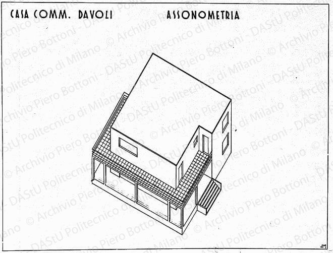 Casa comm. Davoli, assonometria, scala 1:100, s.d. China su lucido, cm 37,4x48,8. 