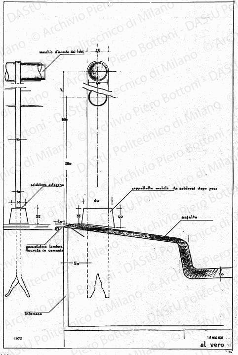 Particolare ringhiera terrazzo, scala 1:1, prot. 1972, 16 maggio 1935. China e matita su lucido, cm 74,2x49,7. 