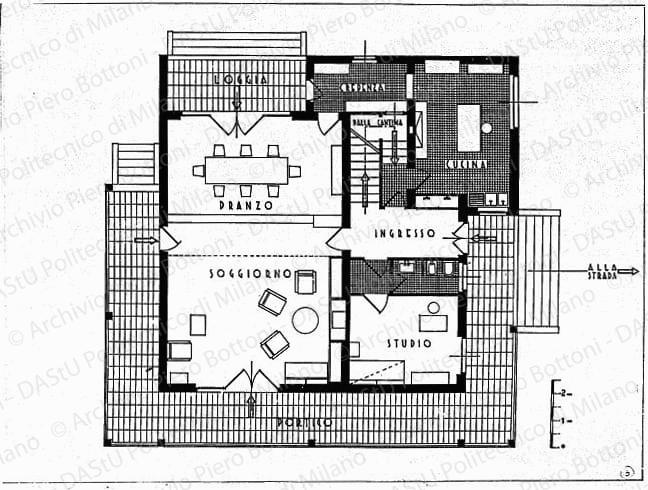 Davoli Reggio Emilia, pianta piano terra (per pubblicazione), scala 1:50, s.d. China su lucido, cm 37,6x48,7. 