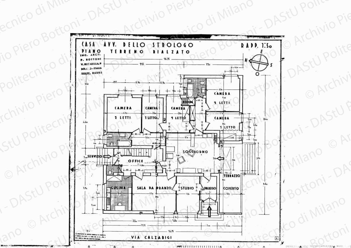 Casa avv. Dello Strologo in Livorno, piano terreno rialzato, scala 1:50, s.d. Eliografia su carta, cm 51,0 x52,7.