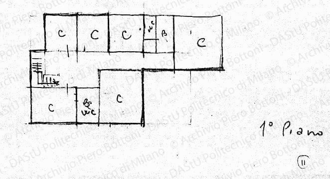 Schizzo primo piano, pianta, s.d. Matita su lucido, cm 13,6x20,0. 