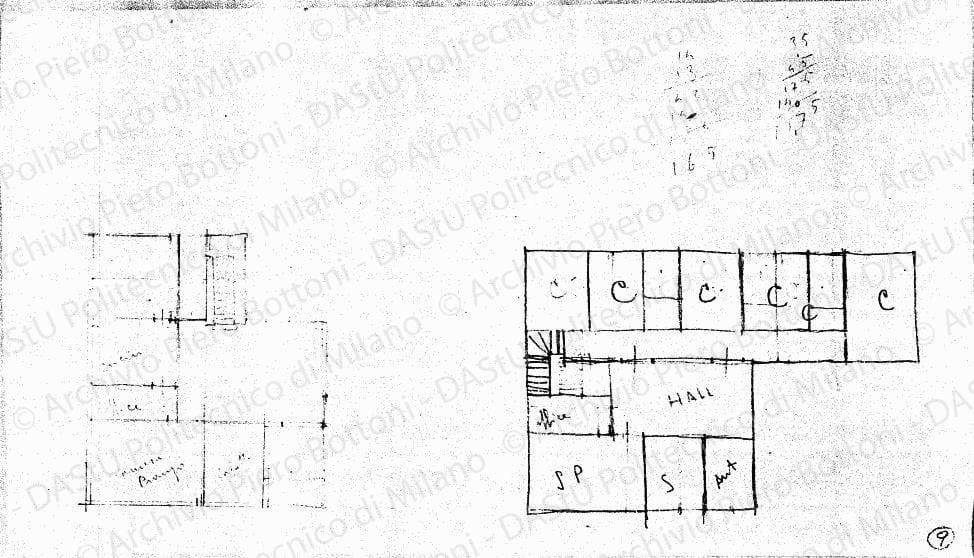 Schizzo piano terra e primo piano, piante, s.d. Matita su lucido, cm 15,2x26,4. 