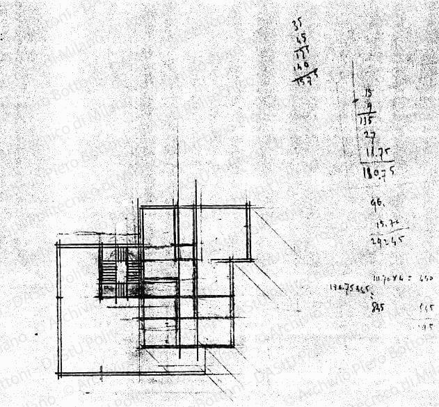 Studio di pianta, scala 1:200, s.d. Matita su lucido, cm 18,5x20,8. 