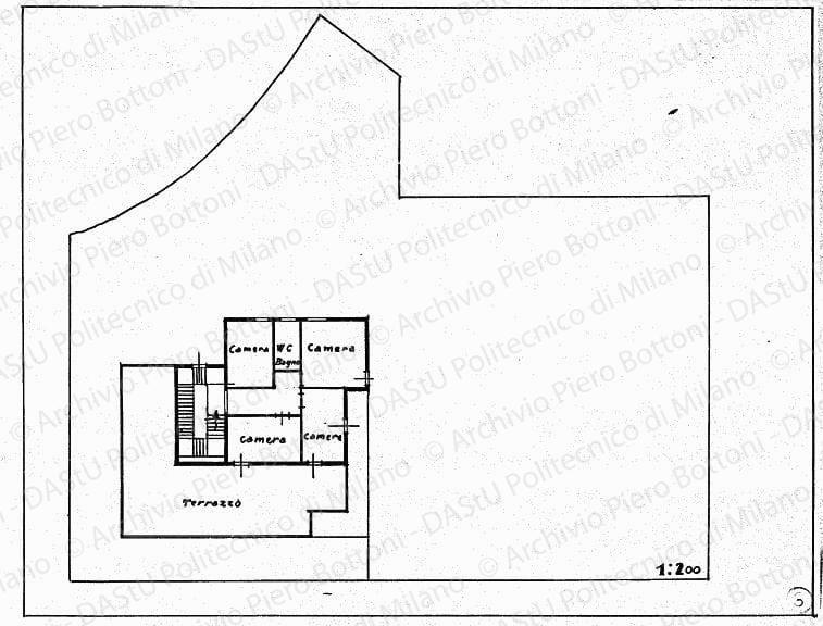 Pianta primo piano, scala 1:200, s.d. China su lucido, cm 20,3x26,4. 