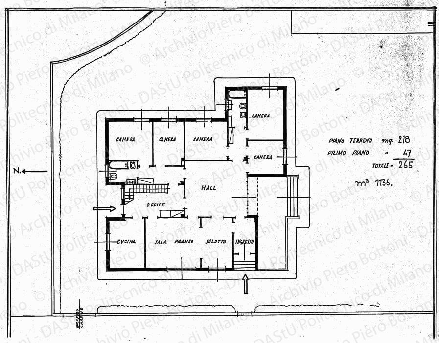 Pianta piano terreno, scala 1:100, s.d. China su lucido, cm 31,2x39,0. 
