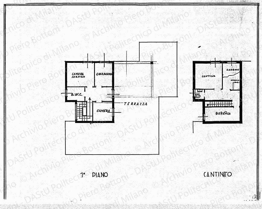 Pianta primo piano e cantinato, scala 1:100, s.d. China su lucido, cm 29,7x37,8. 