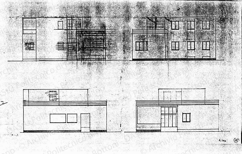 Studio delle facciate, prospetti, scala 1:100, s.d. Matita su lucido, cm 29,0x50,4. 
