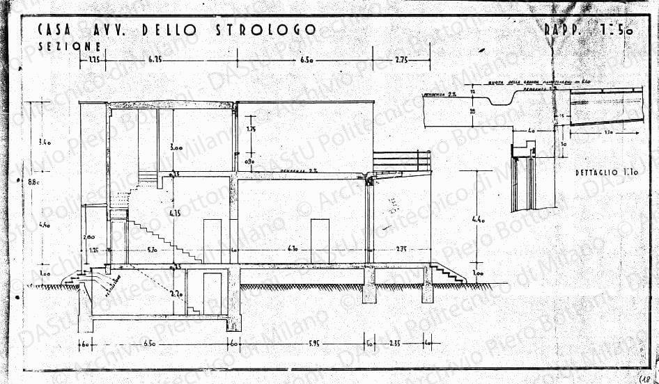 Casa avv. Dello Strologo, sezione e dettaglio, scala 1:10, 1:50, prot. 1808, s.d. Eliografia su carta, cm 36,7x71,8. 