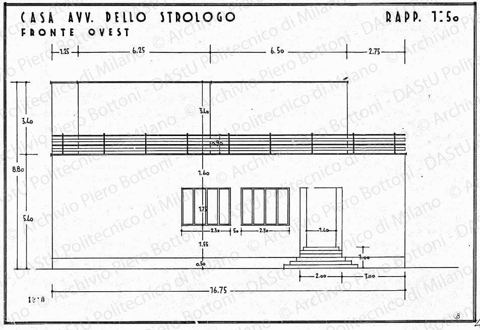 Casa avv. Dello Strologo, fronte ovest, scala 1:50, prot. 1810, s.d. China su lucido, cm 31,8x46,5. 