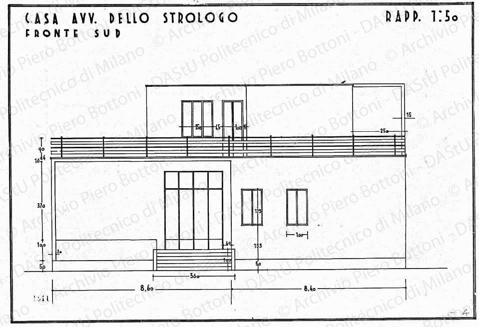 Casa avv. Dello Strologo, fronte sud, scala 1:50, prot. 1811, s.d. China su lucido, cm 30,3x44,7.