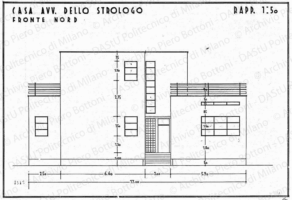 Casa avv. Dello Strologo, fronte nord, scala 1:50, prot. 1812, s.d. China su lucido, cm32,0x46,4. 