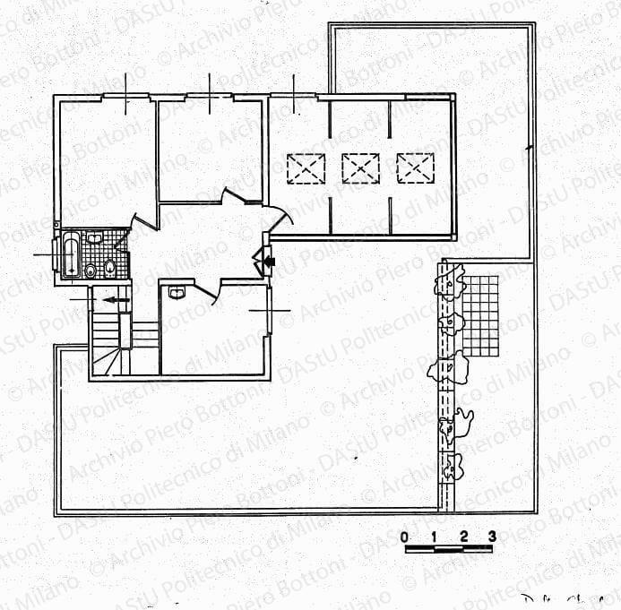 Dello Strologo - Livorno, pianta primo piano (per pubblicazione), scala 1:50, s.d. China su lucido, cm 48,0x54,0. 