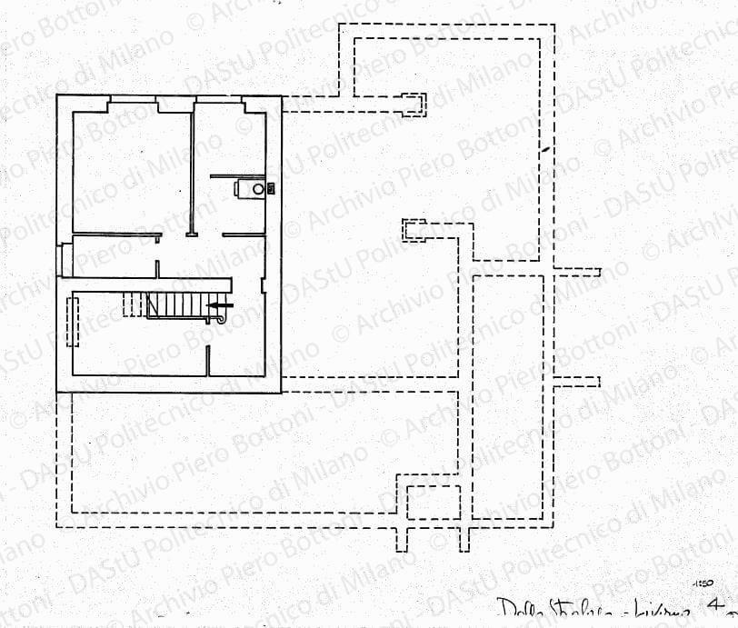 Dello Strologo - Livorno, pianta cantinato (per pubblicazione), scala 1:50, s.d. China su lucido, cm 47,6x54,2. 