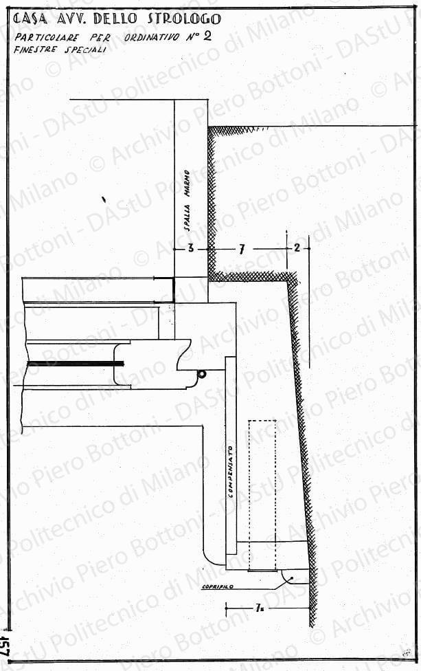 Casa avv. Dello Strologo, particolare per ordinativo n. 2 finestre speciali, scala 1:1, s.d. China su lucido, cm 59,2x36,8. 