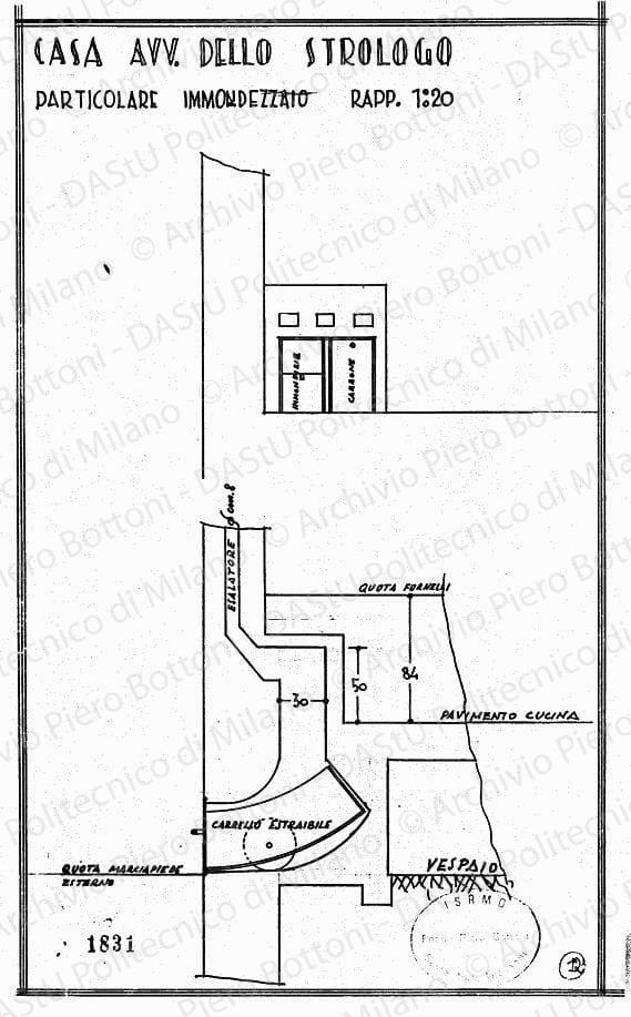 Casa avv. Dello Strologo, particolare immondezzaio, scala 1:20, prot. 1831, s.d. China su lucido, cm 33,3x20,5. 