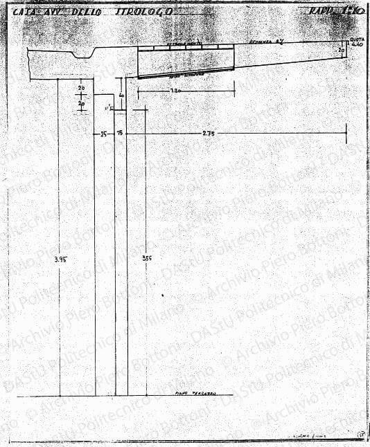 Casa avv. Dello Strologo, particolare di gronda, scala 1:10, s.d. Matita su lucido, cm 54,0x44,9.