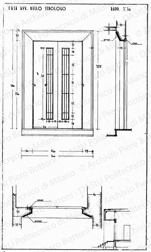 Casa avv. Dello Strologo, particolare porta, scala 1:10, s.d. China su lucido, cm 69,6x41,0.