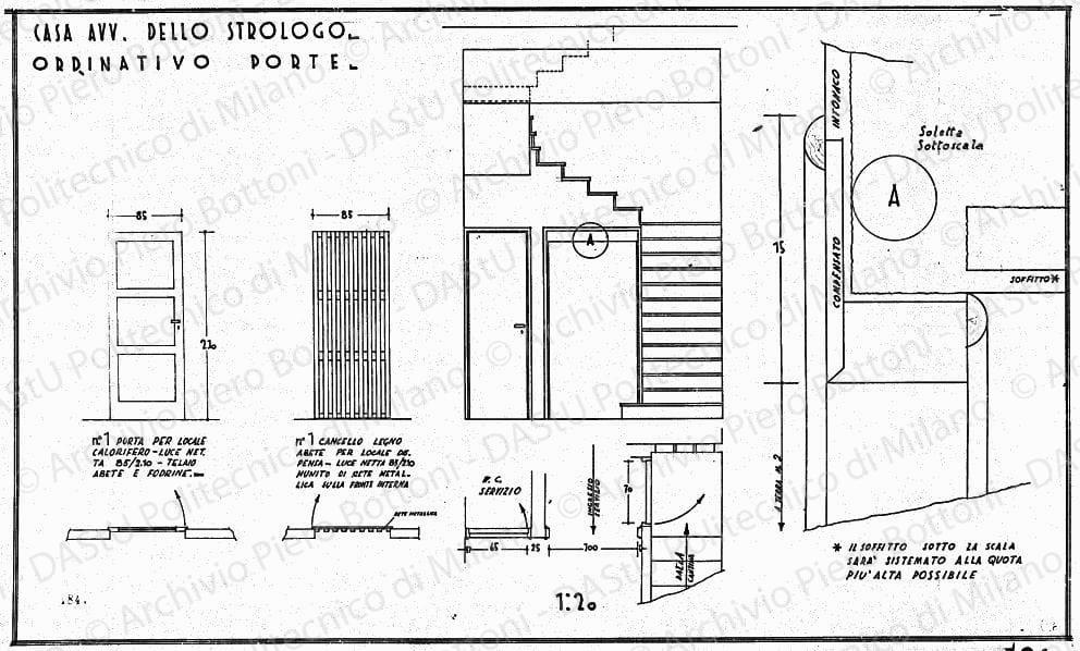 Casa avv. Dello Strologo, ordinativo porte, scala 1:20, prot. 1847, s.d. China su lucido, cm 36,2x60,4. 