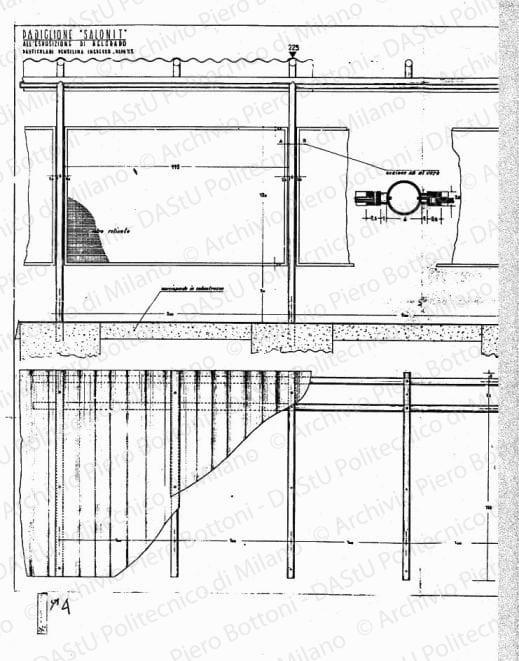 Padiglione "Salonit" all'esposizione di Belgrado, particolare pensilina ingresso, scala 1:1, 1:5, s.d. China su lucido, cm 100,7x141,5.