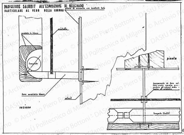 Padiglione Salonit all'esposizione di Belgrado, struttura espositiva, particolare della cornice, scala 1:1,s.d. China su lucido, cm 37,2x52,3. 